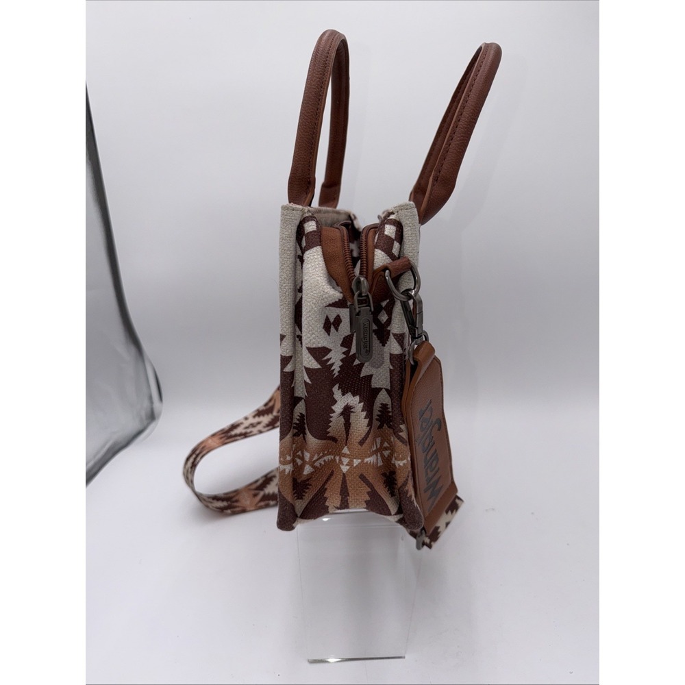 Wrangler Western Aztec Pattern Tote Bag Brown Beige Top Handle & Strap Women - Picture 4 of 16